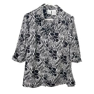 Just My Size 1X Black White Blouse Roll Tab Animal Print Mob Wife Safari Bold